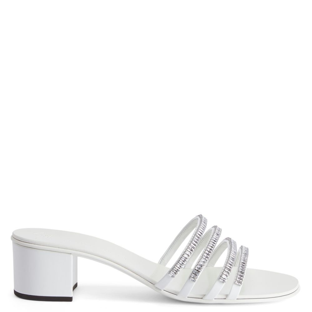 Giuseppe Zanotti Iride 40 White Crystal Block Heel Sandals